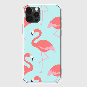 Чехол для iPhone 12 Pro с принтом Flamingos pattern в Санкт-Петербурге, силикон | область печати: задняя сторона чехла, без боковых панелей | animals | beautiful | bird | birds | birdy | blue | color | flamingo | nature | wild | белое | голубое | животные | красивое | красота | милое | природа | птица | птицы | птичка | птички | синее | фламинго | цвет | яркое