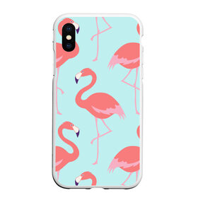 Чехол для iPhone XS Max матовый с принтом Flamingos pattern в Санкт-Петербурге, Силикон | Область печати: задняя сторона чехла, без боковых панелей | animals | beautiful | bird | birds | birdy | blue | color | flamingo | nature | wild | белое | голубое | животные | красивое | красота | милое | природа | птица | птицы | птичка | птички | синее | фламинго | цвет | яркое