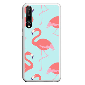 Чехол для Honor P30 с принтом Flamingos pattern в Санкт-Петербурге, Силикон | Область печати: задняя сторона чехла, без боковых панелей | Тематика изображения на принте: animals | beautiful | bird | birds | birdy | blue | color | flamingo | nature | wild | белое | голубое | животные | красивое | красота | милое | природа | птица | птицы | птичка | птички | синее | фламинго | цвет | яркое