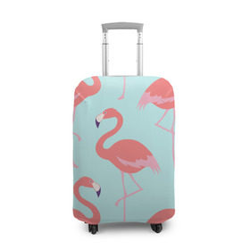 Чехол для чемодана 3D с принтом Flamingos pattern в Санкт-Петербурге, 86% полиэфир, 14% спандекс | двустороннее нанесение принта, прорези для ручек и колес | animals | beautiful | bird | birds | birdy | blue | color | flamingo | nature | wild | белое | голубое | животные | красивое | красота | милое | природа | птица | птицы | птичка | птички | синее | фламинго | цвет | яркое