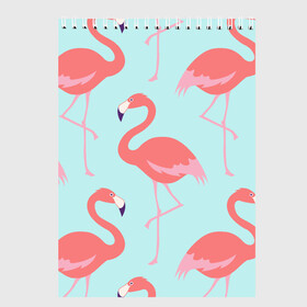 Скетчбук с принтом Flamingos pattern в Санкт-Петербурге, 100% бумага
 | 48 листов, плотность листов — 100 г/м2, плотность картонной обложки — 250 г/м2. Листы скреплены сверху удобной пружинной спиралью | animals | beautiful | bird | birds | birdy | blue | color | flamingo | nature | wild | белое | голубое | животные | красивое | красота | милое | природа | птица | птицы | птичка | птички | синее | фламинго | цвет | яркое