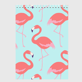 Скетчбук с принтом Flamingos pattern в Санкт-Петербурге, 100% бумага
 | 48 листов, плотность листов — 100 г/м2, плотность картонной обложки — 250 г/м2. Листы скреплены сверху удобной пружинной спиралью | Тематика изображения на принте: animals | beautiful | bird | birds | birdy | blue | color | flamingo | nature | wild | белое | голубое | животные | красивое | красота | милое | природа | птица | птицы | птичка | птички | синее | фламинго | цвет | яркое