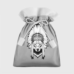 Подарочный 3D мешок с принтом Indian wolf в Санкт-Петербурге, 100% полиэстер | Размер: 29*39 см | indian | wolf | волк | голова животного | индеец | перья