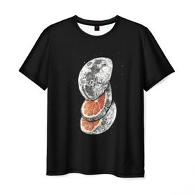 Мужская футболка 3D с принтом Луна дольками в Санкт-Петербурге, 100% полиэфир | прямой крой, круглый вырез горловины, длина до линии бедер | апельсин | грейпфрут | ломтики | цитрус