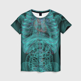 Женская футболка 3D с принтом рентген человека в Санкт-Петербурге, 100% полиэфир ( синтетическое хлопкоподобное полотно) | прямой крой, круглый вырез горловины, длина до линии бедер | кости | органы | рентген | человек
