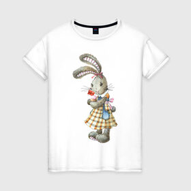 Женская футболка хлопок с принтом Кролик в Санкт-Петербурге, 100% хлопок | прямой крой, круглый вырез горловины, длина до линии бедер, слегка спущенное плечо | 