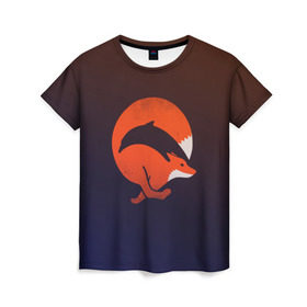 Женская футболка 3D с принтом Лисица и дельфин в Санкт-Петербурге, 100% полиэфир ( синтетическое хлопкоподобное полотно) | прямой крой, круглый вырез горловины, длина до линии бедер | fox | два в одном | животное | зверь | красивая | лис | лиса | лисенок | лисица | лисичка | мех | патрикеевна | плутовка | прикольная | природа | рисунок | рыба | рыжая | рыжий цвет | сказка | хвост | хитрая