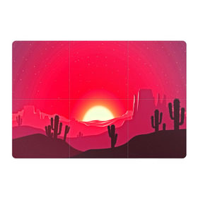 Магнитный плакат 3Х2 с принтом Gorgeous sunset в Санкт-Петербурге, Полимерный материал с магнитным слоем | 6 деталей размером 9*9 см | Тематика изображения на принте: 3d | арт | дикий запад | закат | кактус | природа | солнце