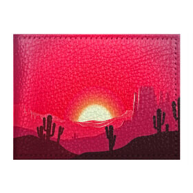 Обложка для студенческого билета с принтом Gorgeous sunset в Санкт-Петербурге, натуральная кожа | Размер: 11*8 см; Печать на всей внешней стороне | Тематика изображения на принте: 3d | арт | дикий запад | закат | кактус | природа | солнце