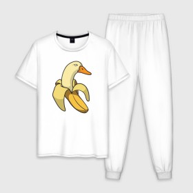 Мужская пижама хлопок с принтом утка банан в Санкт-Петербурге, 100% хлопок | брюки и футболка прямого кроя, без карманов, на брюках мягкая резинка на поясе и по низу штанин
 | banana | duck | meme | банан | мем | утка