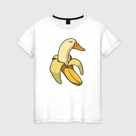 Женская футболка хлопок с принтом утка банан в Санкт-Петербурге, 100% хлопок | прямой крой, круглый вырез горловины, длина до линии бедер, слегка спущенное плечо | banana | duck | meme | банан | мем | утка