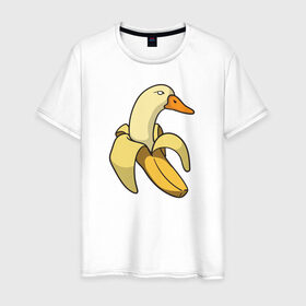 Мужская футболка хлопок с принтом утка банан в Санкт-Петербурге, 100% хлопок | прямой крой, круглый вырез горловины, длина до линии бедер, слегка спущенное плечо. | banana | duck | meme | банан | мем | утка