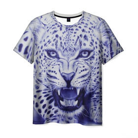Мужская футболка 3D с принтом Леопард в Санкт-Петербурге, 100% полиэфир | прямой крой, круглый вырез горловины, длина до линии бедер | арт | гепард | дикая кошка | зверь | искусство | кошка | леопард | хищник