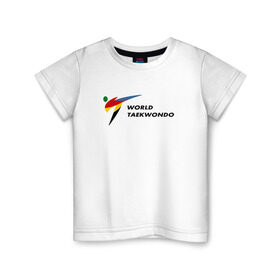 Детская футболка хлопок с принтом World Taekwondo logo в Санкт-Петербурге, 100% хлопок | круглый вырез горловины, полуприлегающий силуэт, длина до линии бедер | world taekwondo | wt | логотип | тхэквондо