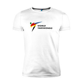 Мужская футболка премиум с принтом World Taekwondo logo в Санкт-Петербурге, 92% хлопок, 8% лайкра | приталенный силуэт, круглый вырез ворота, длина до линии бедра, короткий рукав | world taekwondo | wt | логотип | тхэквондо