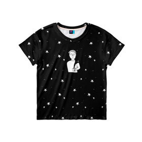 Детская футболка 3D с принтом Чай Космос в Санкт-Петербурге, 100% гипоаллергенный полиэфир | прямой крой, круглый вырез горловины, длина до линии бедер, чуть спущенное плечо, ткань немного тянется | звезды | корабль | космонавт | кофе | мужчина | небо | ночь | парень | черно белый | эмоции