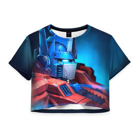 Женская футболка 3D укороченная с принтом Трансформеры в Санкт-Петербурге, 100% полиэстер | круглая горловина, длина футболки до линии талии, рукава с отворотами | robot | transformers | автобот | кибертрон | робот
