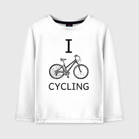 Детский лонгслив хлопок с принтом I love cycling в Санкт-Петербурге, 100% хлопок | круглый вырез горловины, полуприлегающий силуэт, длина до линии бедер | bicycle | bike | bmx | cycling | enjoy | i | like | love | moto | ride | rider | sport | байк | велик | вело | велосипед | велосипедист | ездить | зож | катать | кататься | лето | спорт | спортсмен