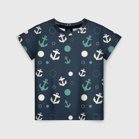 Детская футболка 3D с принтом Морская в Санкт-Петербурге, 100% гипоаллергенный полиэфир | прямой крой, круглый вырез горловины, длина до линии бедер, чуть спущенное плечо, ткань немного тянется | Тематика изображения на принте: вода | лето | море | океан | отдых | синий | темный | узор | якорь