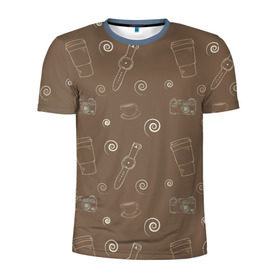 Мужская футболка 3D спортивная с принтом Кофе в Санкт-Петербурге, 100% полиэстер с улучшенными характеристиками | приталенный силуэт, круглая горловина, широкие плечи, сужается к линии бедра | coffee | кофе | паттерн