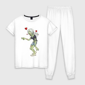 Женская пижама хлопок с принтом Zombie love в Санкт-Петербурге, 100% хлопок | брюки и футболка прямого кроя, без карманов, на брюках мягкая резинка на поясе и по низу штанин | heart | love | zombie | зомби | любовь | сердце