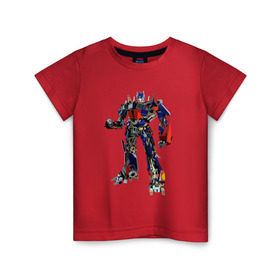 Детская футболка хлопок с принтом Оптимус в Санкт-Петербурге, 100% хлопок | круглый вырез горловины, полуприлегающий силуэт, длина до линии бедер | autobot | robot | transformers | автобот | кибертрон | оптимус | прайм | робот