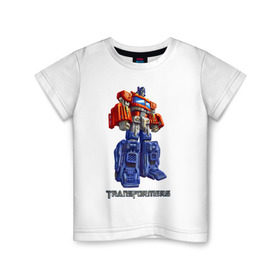 Детская футболка хлопок с принтом Оптимус Прайм в Санкт-Петербурге, 100% хлопок | круглый вырез горловины, полуприлегающий силуэт, длина до линии бедер | autobot | robot | transformers | автобот | кибертрон | оптимус | прайм | робот