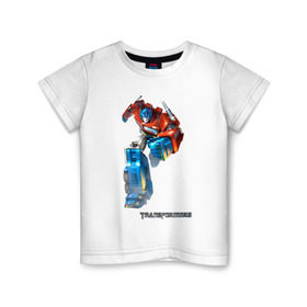 Детская футболка хлопок с принтом Оптимус Прайм в Санкт-Петербурге, 100% хлопок | круглый вырез горловины, полуприлегающий силуэт, длина до линии бедер | autobot | robot | transformers | автобот | кибертрон | оптимус | прайм | робот