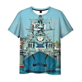 Мужская футболка 3D с принтом Сторожевой корабль в Санкт-Петербурге, 100% полиэфир | прямой крой, круглый вырез горловины, длина до линии бедер | 3d | море | севастополь | сторожевой корабль | судно | черноморский флот