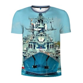 Мужская футболка 3D спортивная с принтом Сторожевой корабль в Санкт-Петербурге, 100% полиэстер с улучшенными характеристиками | приталенный силуэт, круглая горловина, широкие плечи, сужается к линии бедра | 3d | море | севастополь | сторожевой корабль | судно | черноморский флот