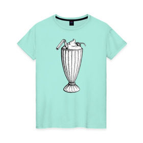 Женская футболка хлопок с принтом 5$ Milkshake в Санкт-Петербурге, 100% хлопок | прямой крой, круглый вырез горловины, длина до линии бедер, слегка спущенное плечо | pulp fiction | винсент вега | криминальное чтиво | милкшейк | мия уоллес | пятидолларовый молочный коктейль