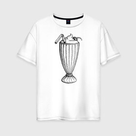 Женская футболка хлопок Oversize с принтом 5S Milkshake в Санкт-Петербурге, 100% хлопок | свободный крой, круглый ворот, спущенный рукав, длина до линии бедер
 | pulp fiction | винсент вега | криминальное чтиво | милкшейк | мия уоллес | пятидолларовый молочный коктейль