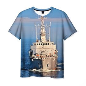 Мужская футболка 3D с принтом Тральщик в Санкт-Петербурге, 100% полиэфир | прямой крой, круглый вырез горловины, длина до линии бедер | балтийское море | корабль | судно | флот