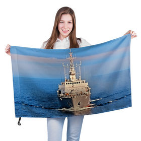 Флаг 3D с принтом Тральщик в Санкт-Петербурге, 100% полиэстер | плотность ткани — 95 г/м2, размер — 67 х 109 см. Принт наносится с одной стороны | балтийское море | корабль | судно | флот