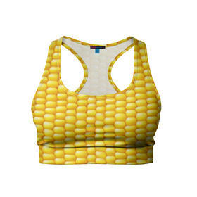 Женский спортивный топ 3D с принтом Сладкая вареная кукуруза в Санкт-Петербурге, 82% полиэстер, 18% спандекс Ткань безопасна для здоровья, позволяет коже дышать, не мнется и не растягивается |  | еда | кукуруза