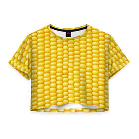Женская футболка 3D укороченная с принтом Сладкая вареная кукуруза в Санкт-Петербурге, 100% полиэстер | круглая горловина, длина футболки до линии талии, рукава с отворотами | еда | кукуруза