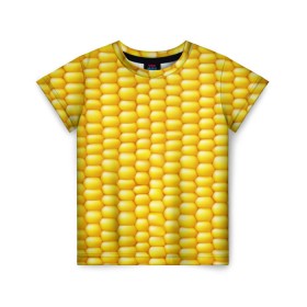 Детская футболка 3D с принтом Сладкая вареная кукуруза в Санкт-Петербурге, 100% гипоаллергенный полиэфир | прямой крой, круглый вырез горловины, длина до линии бедер, чуть спущенное плечо, ткань немного тянется | еда | кукуруза