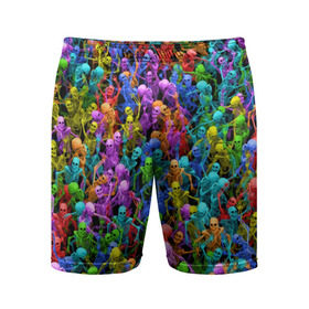 Мужские шорты 3D спортивные с принтом Разноцветные скелеты в Санкт-Петербурге,  |  | паттерн | разноцветный | скелет | яркий