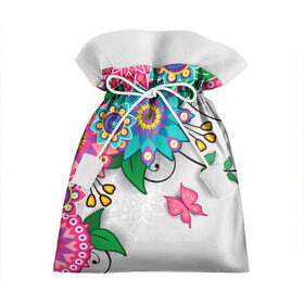 Подарочный 3D мешок с принтом Розовая бабочка в Санкт-Петербурге, 100% полиэстер | Размер: 29*39 см | лепестки | листья | орнамент | сад | узор | цветочки | цветы. бабочка