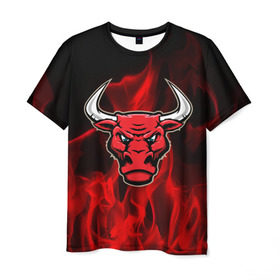 Мужская футболка 3D с принтом Angry bull в Санкт-Петербурге, 100% полиэфир | прямой крой, круглый вырез горловины, длина до линии бедер | 3d | angry bull | in fire | бык | в огне | дым | животные | мощь | огненный | огонь | пламя | пожар | сила | стихия