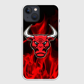 Чехол для iPhone 13 с принтом Angry bull в Санкт-Петербурге,  |  | 3d | angry bull | in fire | бык | в огне | дым | животные | мощь | огненный | огонь | пламя | пожар | сила | стихия