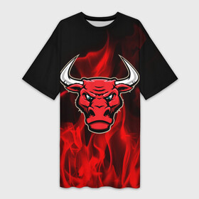 Платье-футболка 3D с принтом Angry bull в Санкт-Петербурге,  |  | 3d | angry bull | in fire | бык | в огне | дым | животные | мощь | огненный | огонь | пламя | пожар | сила | стихия