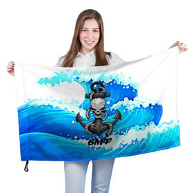 Флаг 3D с принтом ВМФ в Санкт-Петербурге, 100% полиэстер | плотность ткани — 95 г/м2, размер — 67 х 109 см. Принт наносится с одной стороны | 3d | армия | вмф | волны | море | морской флот | океан | силовые структуры | скелет | череп | якорь