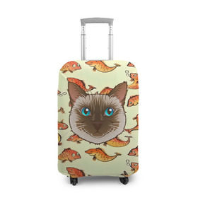 Чехол для чемодана 3D с принтом Котик в рыбках! в Санкт-Петербурге, 86% полиэфир, 14% спандекс | двустороннее нанесение принта, прорези для ручек и колес | животные | коты | котэ | котята | милые животные | прикольные | рыба | рыбки | цветные | яркие