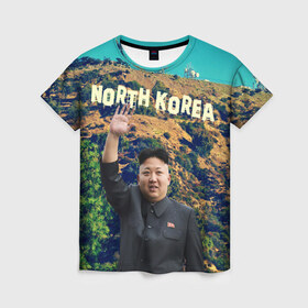 Женская футболка 3D с принтом NORTH KOREA в Санкт-Петербурге, 100% полиэфир ( синтетическое хлопкоподобное полотно) | прямой крой, круглый вырез горловины, длина до линии бедер | hollywood | kim jong un | north korea | ким чен ын | северная корея