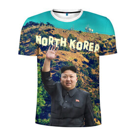 Мужская футболка 3D спортивная с принтом NORTH KOREA в Санкт-Петербурге, 100% полиэстер с улучшенными характеристиками | приталенный силуэт, круглая горловина, широкие плечи, сужается к линии бедра | Тематика изображения на принте: hollywood | kim jong un | north korea | ким чен ын | северная корея