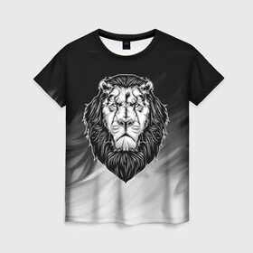 Женская футболка 3D с принтом Лев в Санкт-Петербурге, 100% полиэфир ( синтетическое хлопкоподобное полотно) | прямой крой, круглый вырез горловины, длина до линии бедер | 3d | арт | голова животного | король | лев | природа | сила | царь