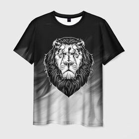 Мужская футболка 3D с принтом Лев в Санкт-Петербурге, 100% полиэфир | прямой крой, круглый вырез горловины, длина до линии бедер | 3d | арт | голова животного | король | лев | природа | сила | царь