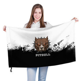 Флаг 3D с принтом Pitbull в Санкт-Петербурге, 100% полиэстер | плотность ткани — 95 г/м2, размер — 67 х 109 см. Принт наносится с одной стороны | 3d | dog | pitbull | абстракция | животные | краска | собака | черно белый