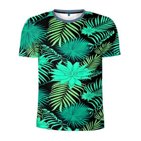 Мужская футболка 3D спортивная с принтом Tropical pattern в Санкт-Петербурге, 100% полиэстер с улучшенными характеристиками | приталенный силуэт, круглая горловина, широкие плечи, сужается к линии бедра | Тематика изображения на принте: 3d | арт | лето | листья | пальмы | текстура | узор | цветы